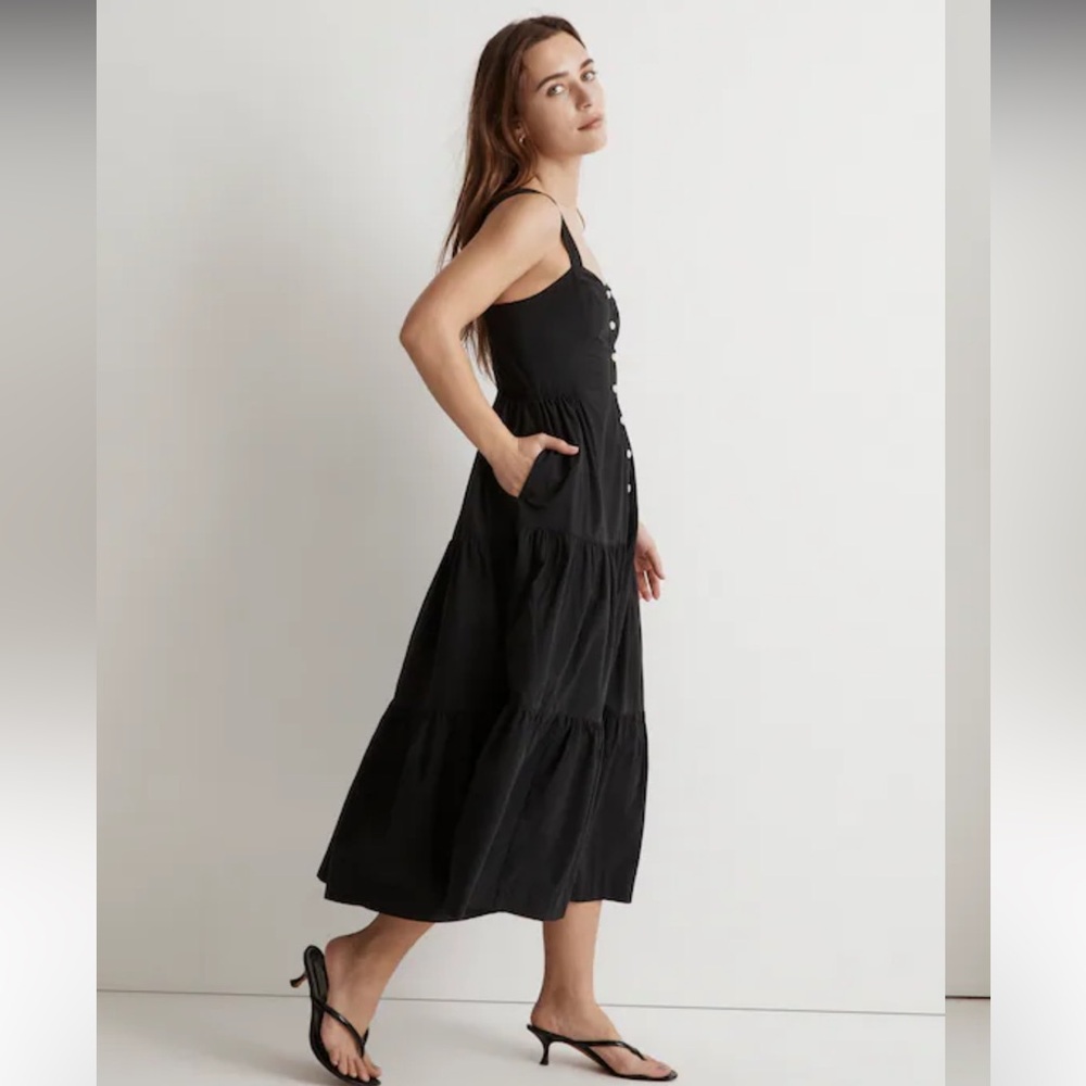 Madewell Button Front Tiered Midi Dress - Picture 2 of 8